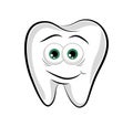 Cartoon character. Cute white tooth with big green eyes. Smiling